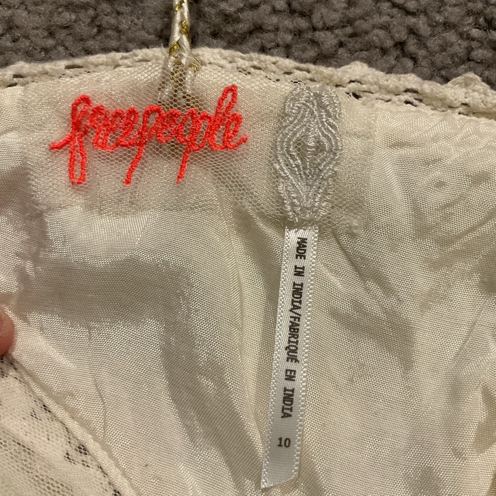 Free People Studded Lace Party Maxi Dress Cream White Bohemian Peasant sz 10 NEW - Picture 5 of 7